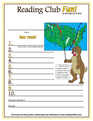 Groundhog Day and Weather Reading Log and Certificate Set