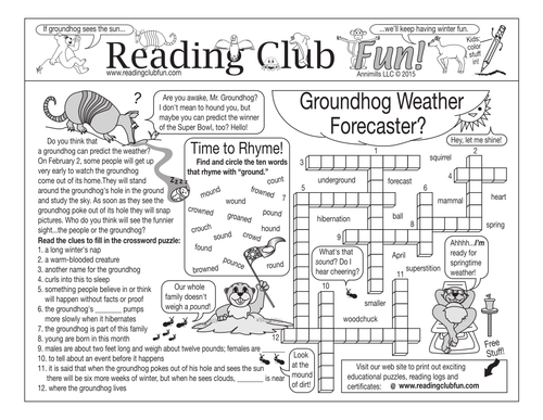 Bundle: Groundhog Day and Weather Two-Page Activity Set and Crossword Puzzle