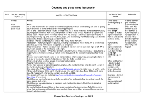 Place Value KS1 Worksheets, Lesson plans and Activities