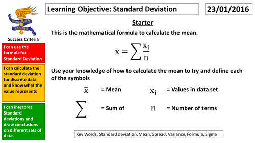 GCSE Statistics Standard Deviation