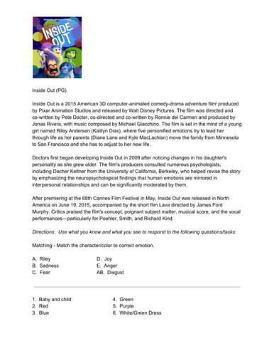 Movies 4 Social Studies - Inside Out - Emotions, Personality, & Behavior - Psychology