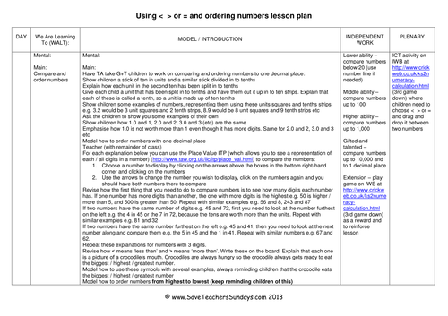 Comparing And Ordering Numbers Ks1 Worksheets Activities Lesson Plans And Other Teaching Resources Teaching Resources