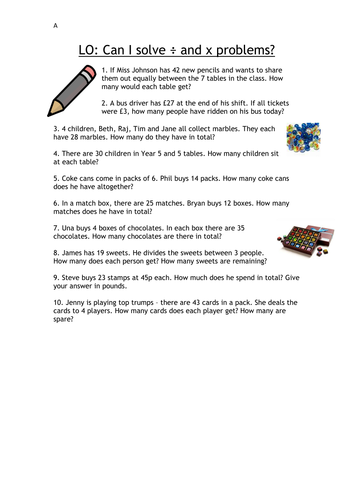 multiplying and dividing word problems teaching resources