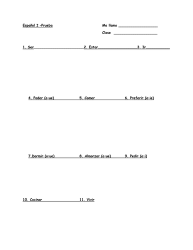 Spanish I or II verb conjugation quiz