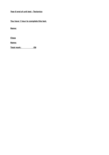 Plate tectonics/Restless earth end of unit test