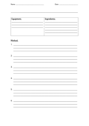 Recipe instructions template KS1