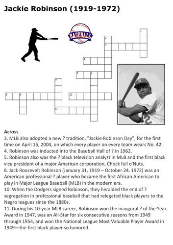 Jackie Robinson Crossword Teaching Resources