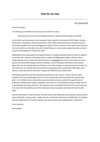 Persuasive letter comprehension KS2