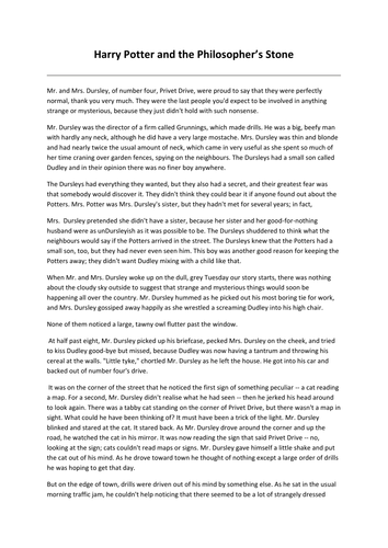 Harry Potter and the Philosopher's Stone Comprehension