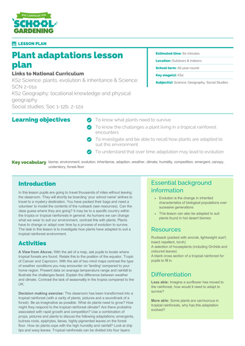 Plant Adaptations Lesson Plan | Teaching Resources