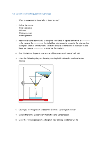 Experimental Techniques  & Lab Equipment Worksheets