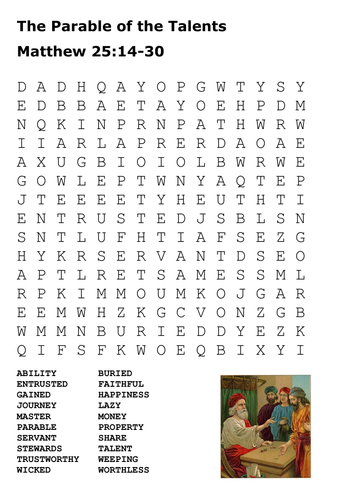 The Parable of the Talents Word Search by sfy773 | Teaching Resources