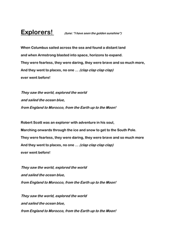 KS1 Famous Explorers Song.