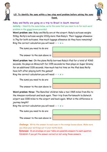 Two step differentiated weight worksheets - identify the sum before you ...