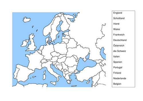 Label the countries in Europe - German
