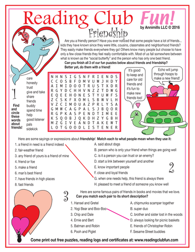Valentine's Day and Friendship Word Search Puzzle