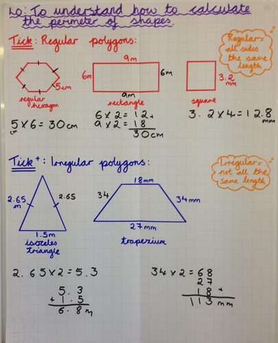 Maths- Yr 5/6- Measures- Calculating PERIMETER, inc of compound shapes and missing sides