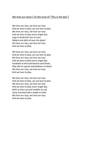 We love our toys! A song about different toys.