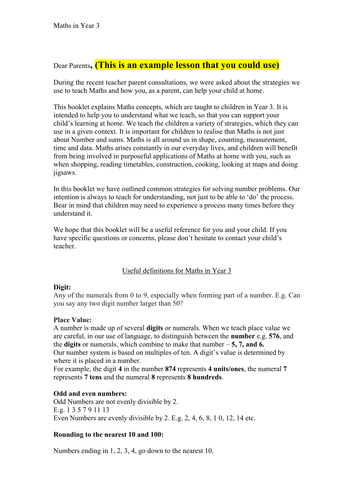 Maths Information Booklet for Parents (Mental Maths Information)