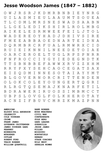 Jesse James Word Search