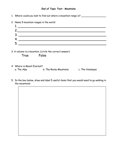 Mountains and Volcanoes Planning and Resources