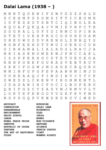 Dalai Lama Word Search