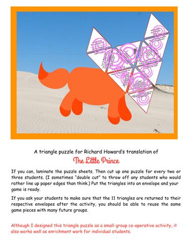 A triangle puzzle for Richard Howard's English translation of The Little Prince