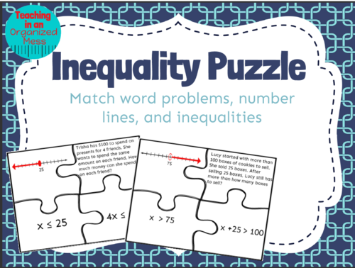 Solving One Step Inequalities Word Problem Puzzle