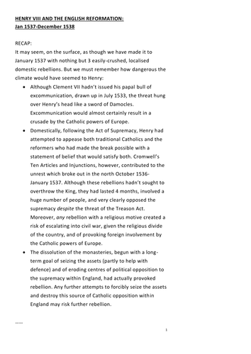 Henry VIII and the English Reformation January 1537 to December 1538 excommunication