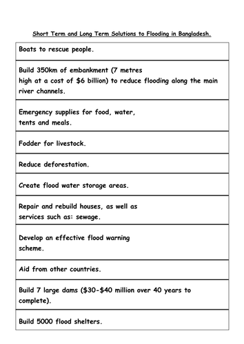 Managing Floods in Bangladesh Worksheet 