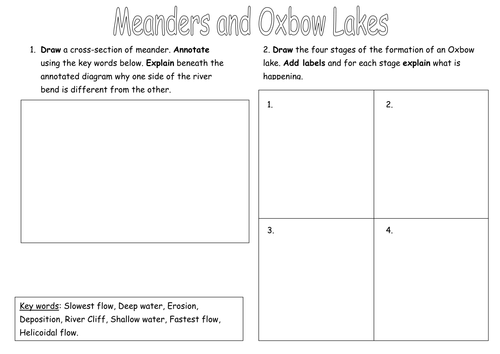 Meander and Oxbow Lake Formation Worksheet