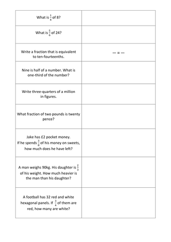 problem solving with fractions tes