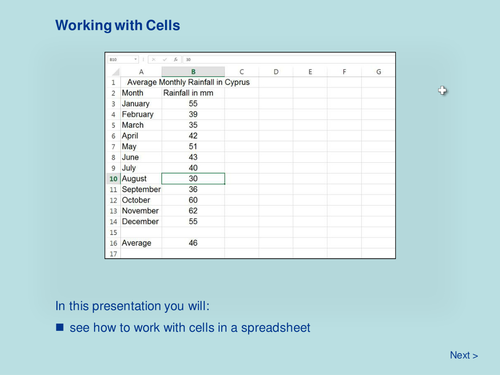 Spreadsheets - Working with Cells