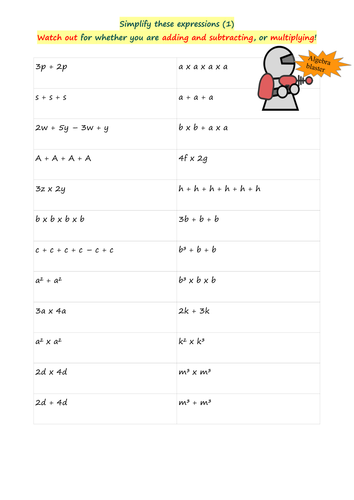 simplifying-expressions-multiplication-vs-addition-of-variables-teaching-resources