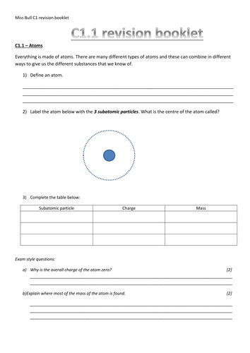 AQA complete C1 revision booklets | Teaching Resources