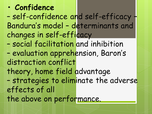 Self Confidence and Self Efficacy - A Level PE, Psychology AQA Spec