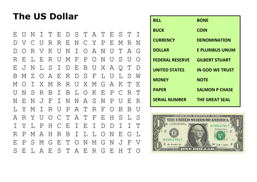 The us dollar word search teaching resources