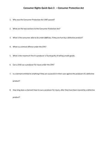 Consumer Law - Negligence, Tort Law, Consumer Protection