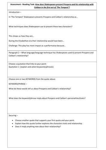 The Tempest Planning Sheet