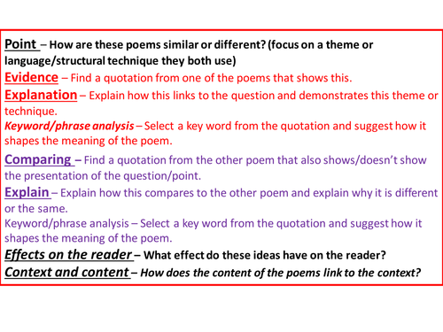 GCSE Comparing Poetry Paragraph Structure