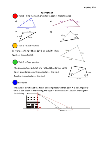 Sine and Cosine Rule. Notebook lesson.