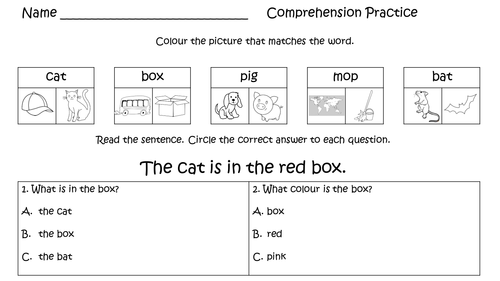 Phonics Phase 2 and 3 Early Reading Comprehension Practice for young children