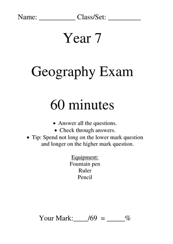 Geography Exam Package Year 7-8