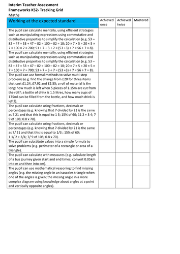 Interim Teacher Assessment Frameworks- Maths and Science Trackers for books
