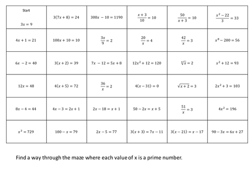 Solving Equations Maze By Ctaylor146 Teaching Resources Tes
