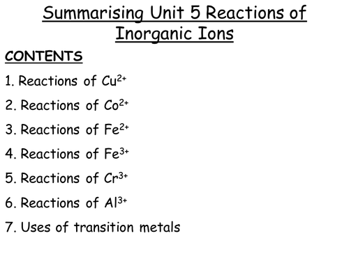 Summarising reactions of inorganic ions including transition metals