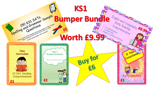 KS1 Bumper Bundle (SATS grammar questions, sample paper, number workbook and reading comprehensions)
