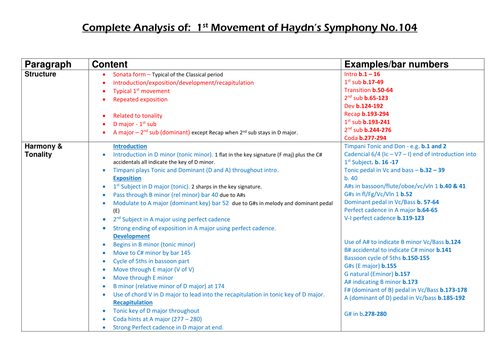 Haydn 104 revision grid