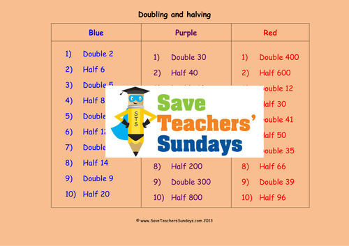 Doubling and Halving KS1 Worksheets, Lesson Plans and Plenary