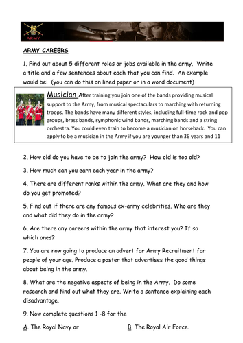 Careers Research Tasks  - Army and Police Force